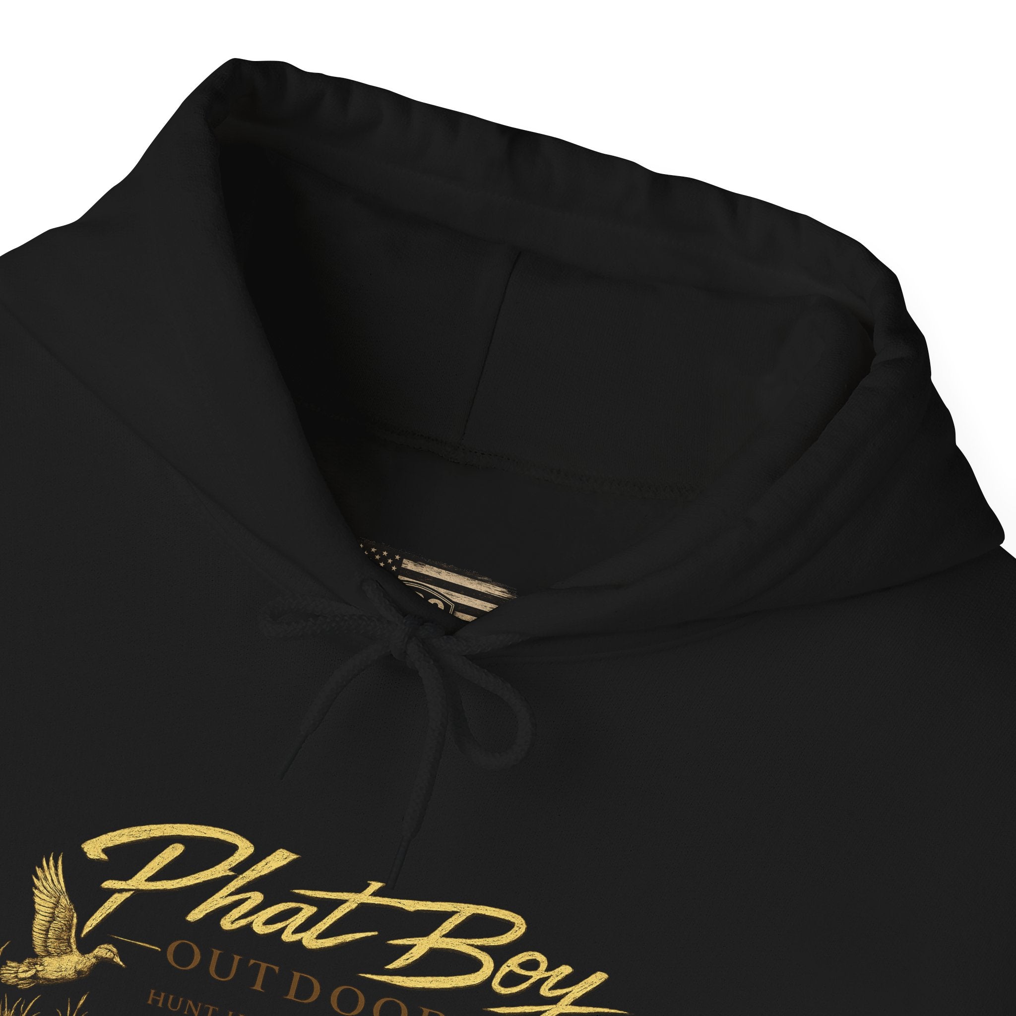 Phat Boy Outdoors Hoodie – Vintage Hunting Logo Sweatshirt (PBO American Flag)