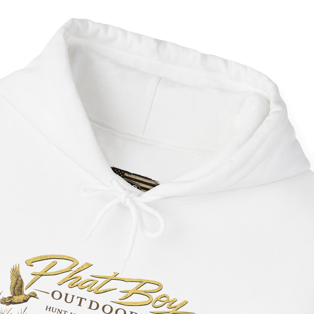 Phat Boy Outdoors Hoodie – Vintage Hunting Logo Sweatshirt (PBO American Flag)