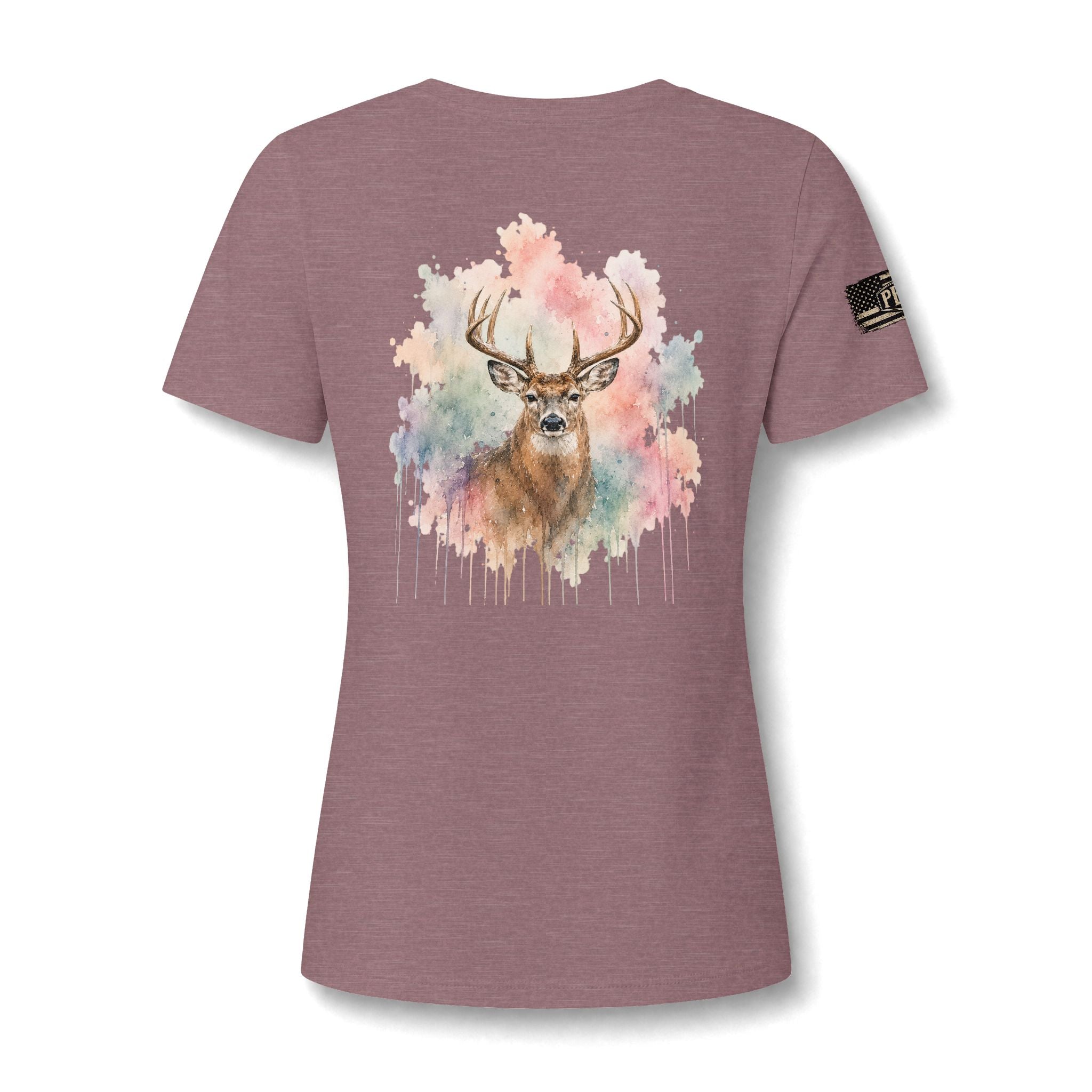 "Lydia Wild" Deer Watercolor V-Neck Tee