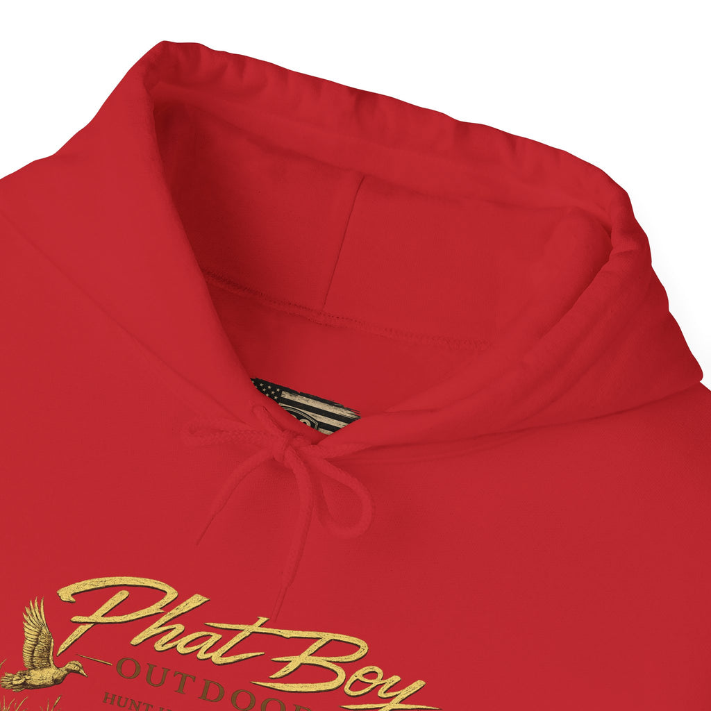 Phat Boy Outdoors Hoodie – Vintage Hunting Logo Sweatshirt (PBO American Flag)