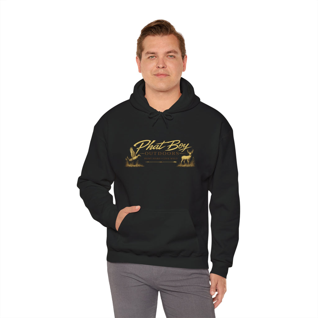 Phat Boy Outdoors Hoodie – Vintage Hunting Logo Sweatshirt (PBO American Flag)