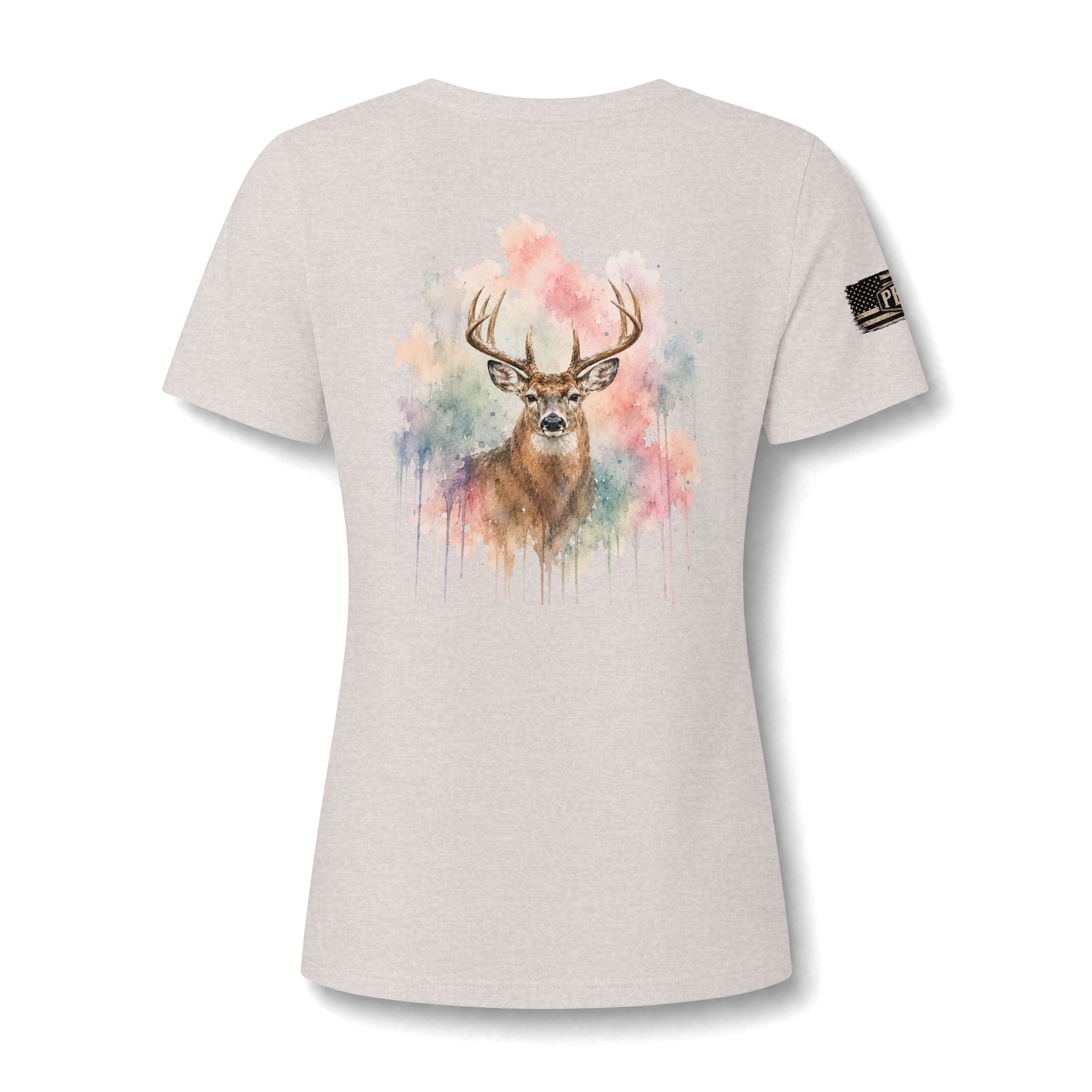 "Lydia Wild" Deer Watercolor V-Neck Tee