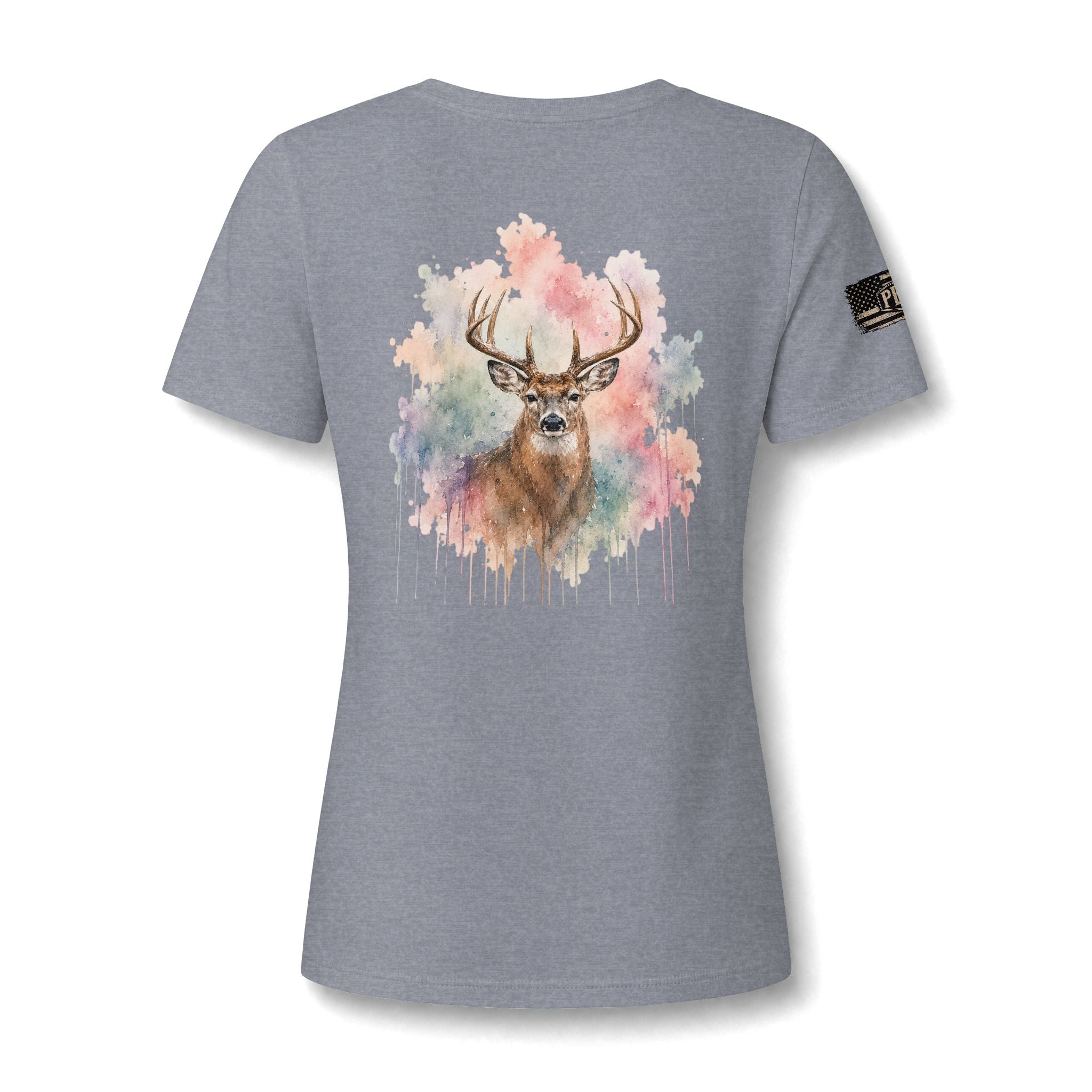 "Lydia Wild" Deer Watercolor V-Neck Tee