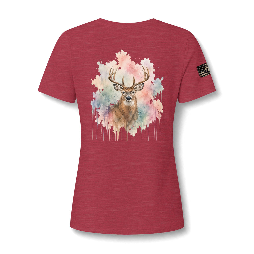 "Lydia Wild" Deer Watercolor V-Neck Tee