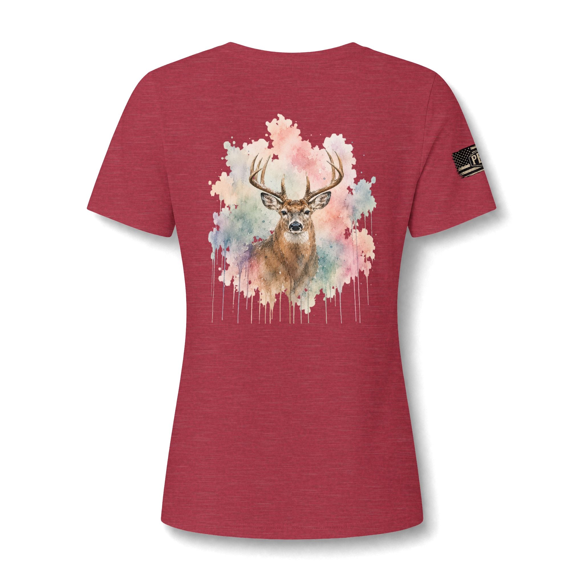 "Lydia Wild" Deer Watercolor V-Neck Tee