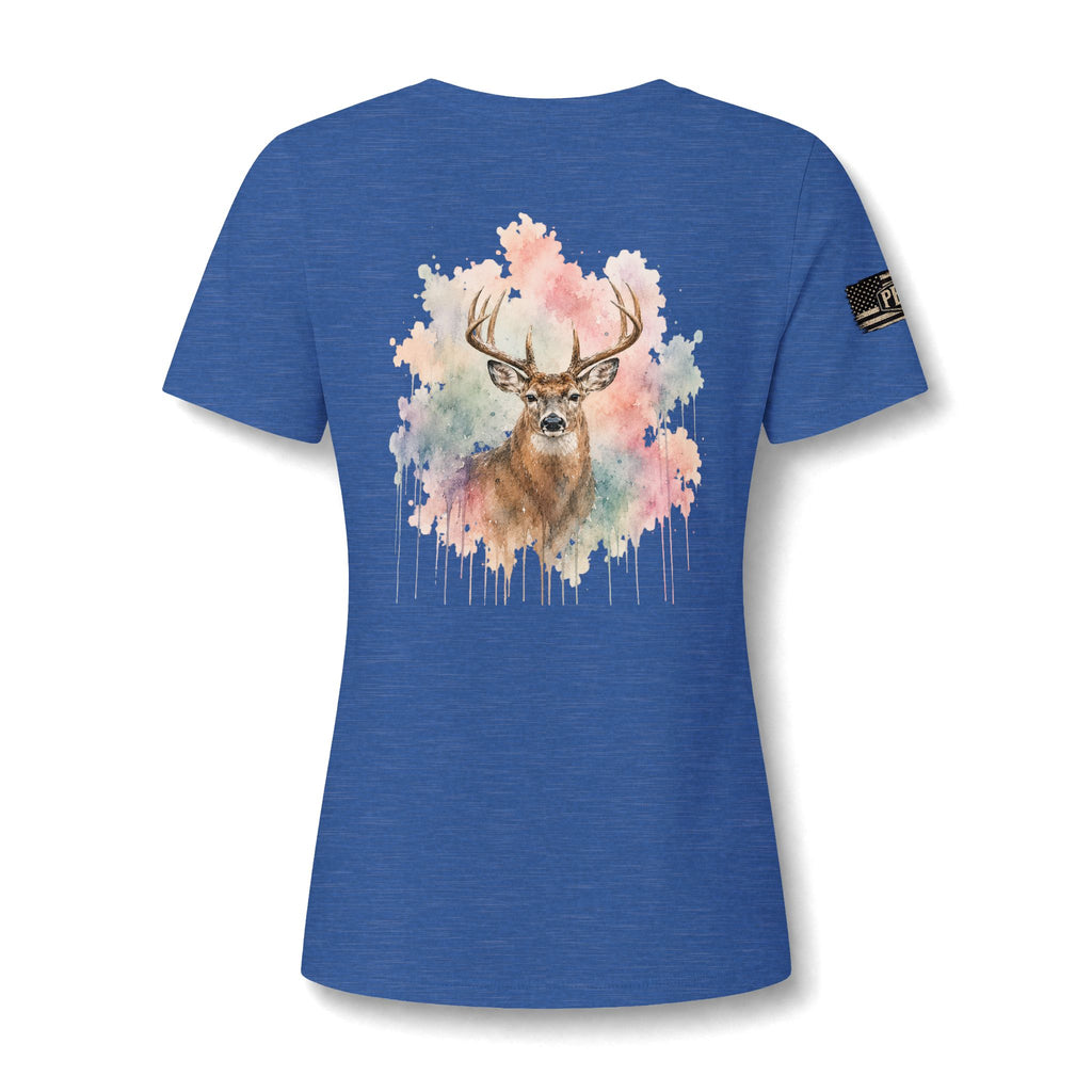 "Lydia Wild" Deer Watercolor V-Neck Tee