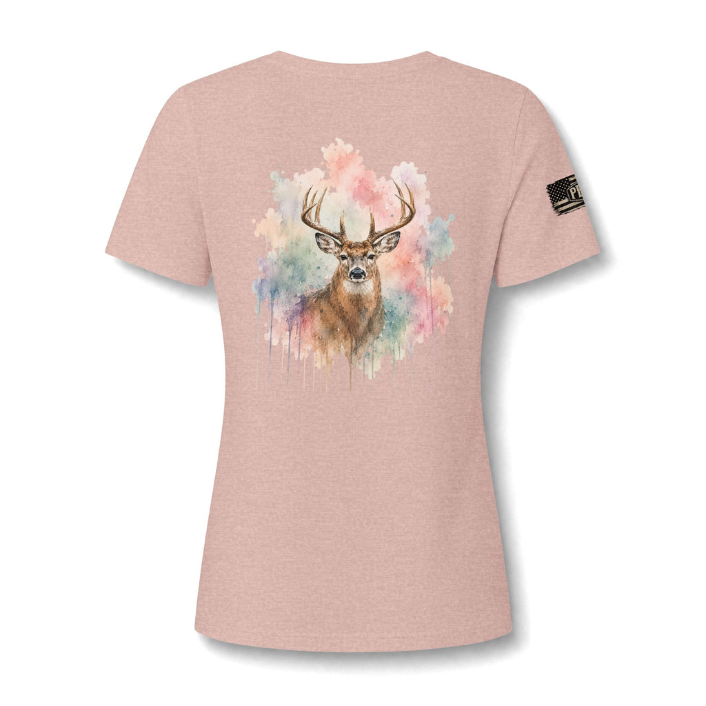 "Lydia Wild" Deer Watercolor V-Neck Tee