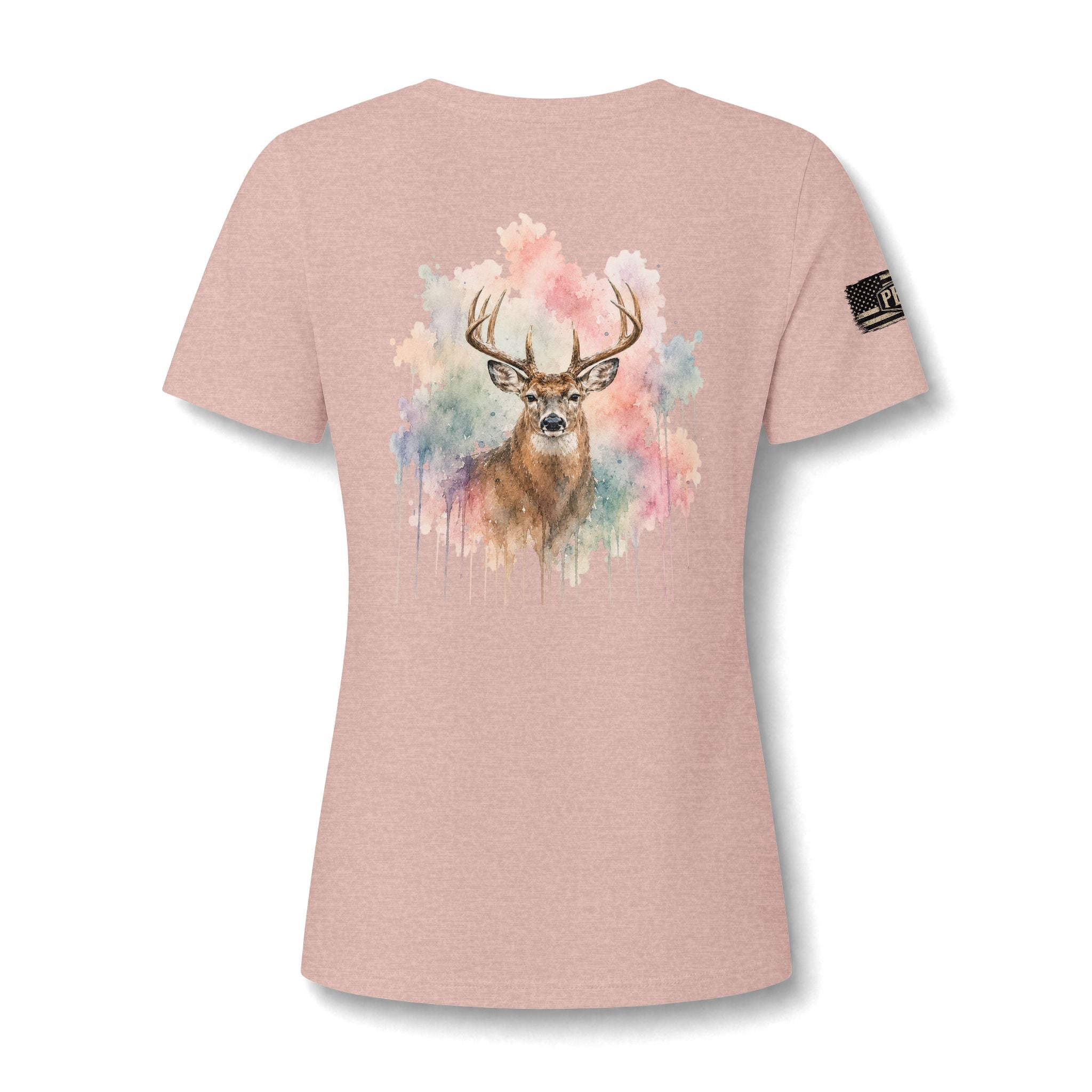 "Lydia Wild" Deer Watercolor V-Neck Tee