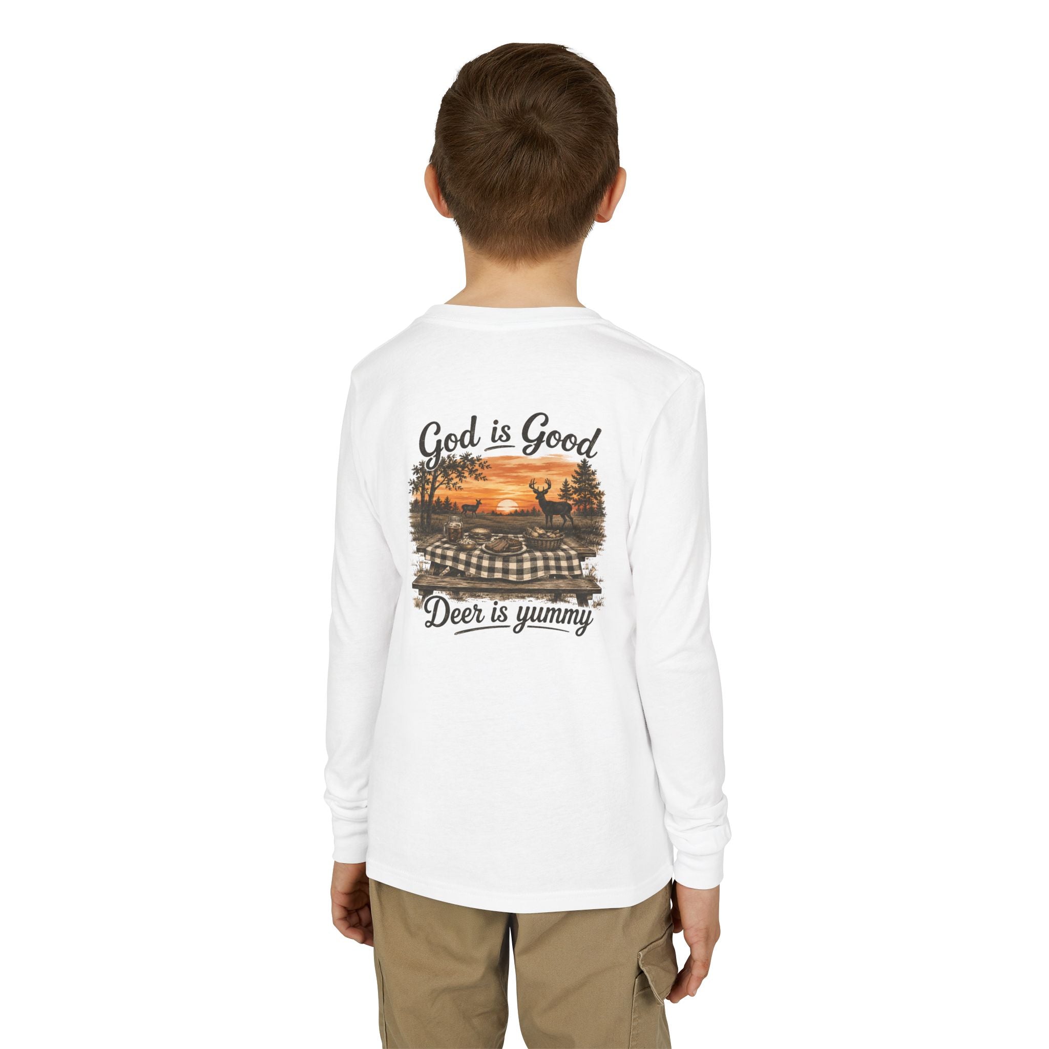 Youth Long Sleeve "God Is Good, Deer Is Yummy"