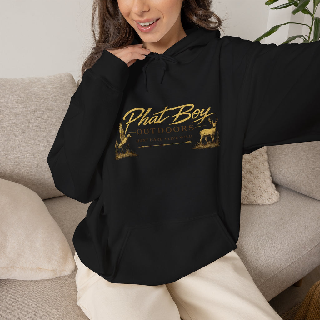 Phat Boy Outdoors Hoodie – Vintage Hunting Logo Sweatshirt (PBO American Flag)