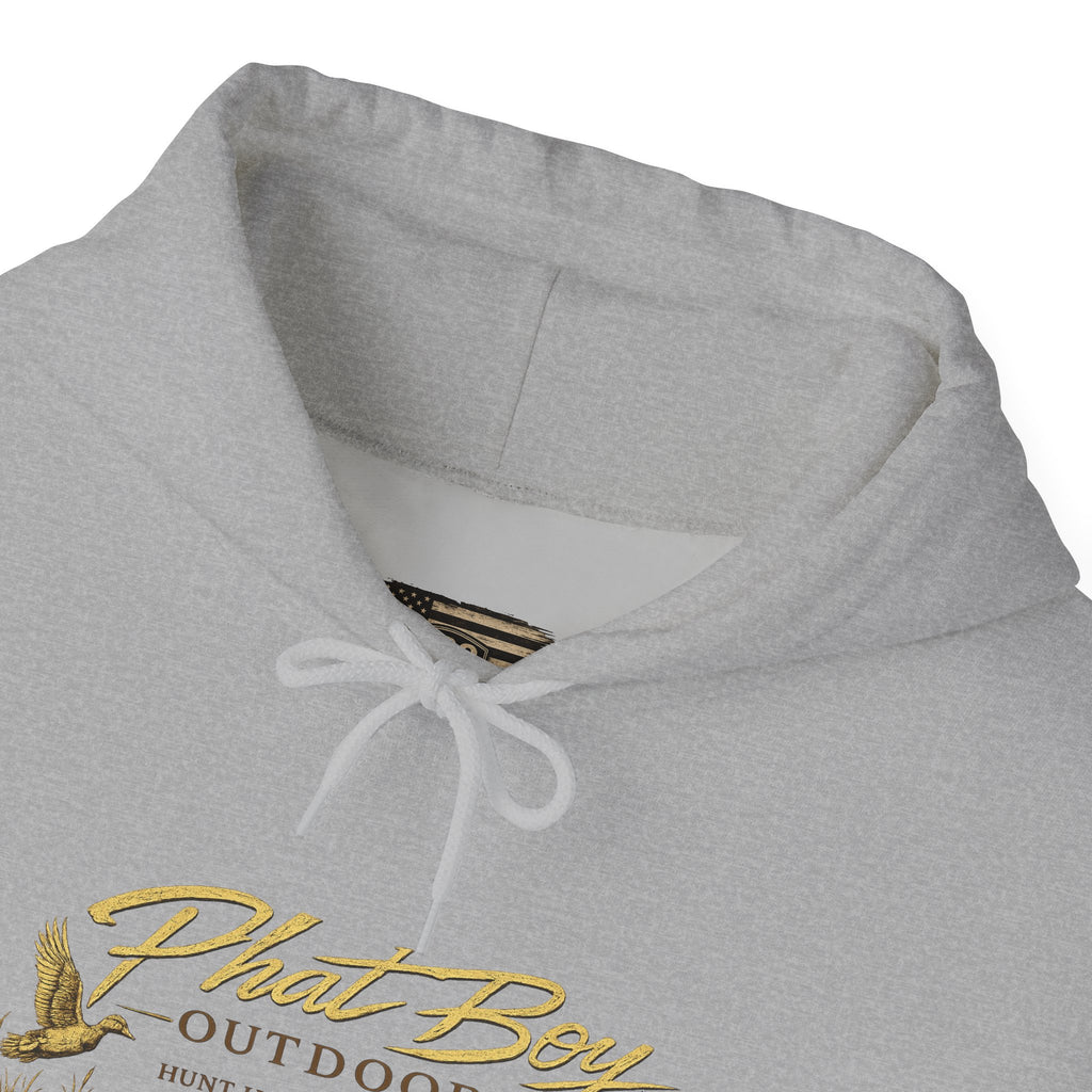Phat Boy Outdoors Hoodie – Vintage Hunting Logo Sweatshirt (PBO American Flag)