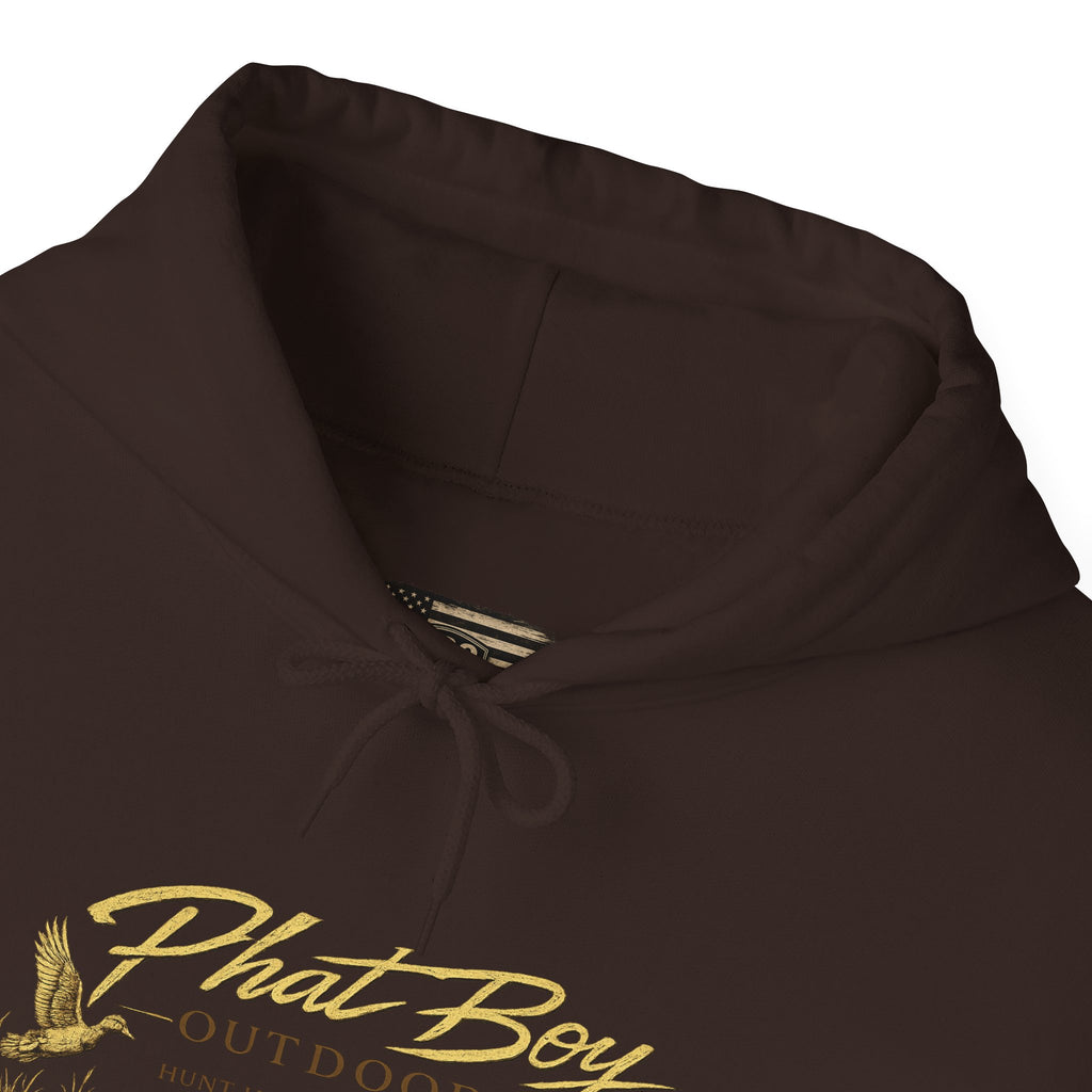 Phat Boy Outdoors Hoodie – Vintage Hunting Logo Sweatshirt (PBO American Flag)