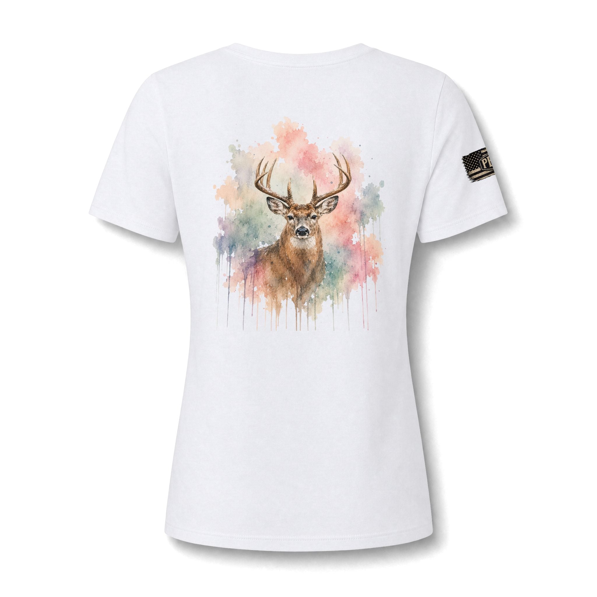 "Lydia Wild" Deer Watercolor V-Neck Tee