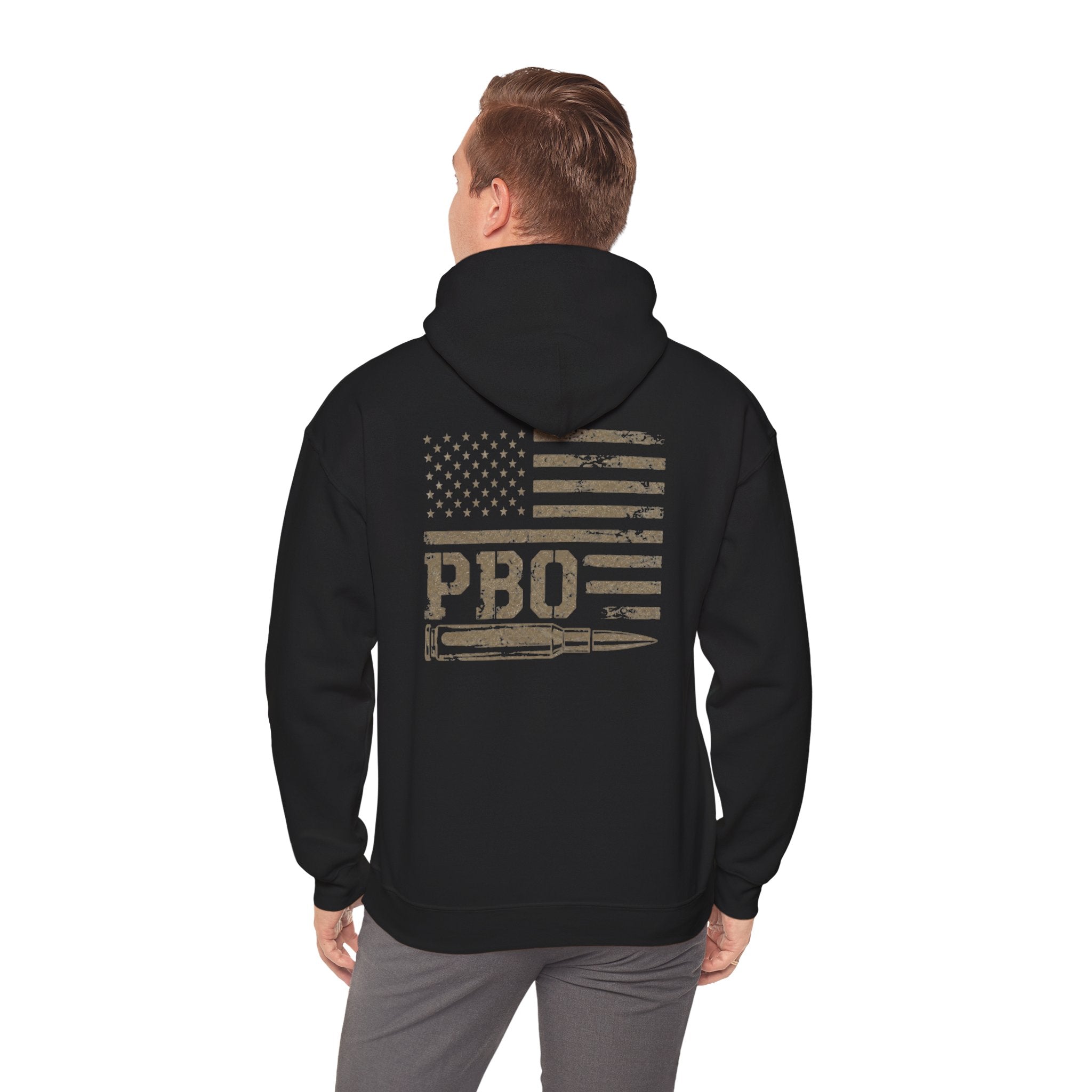 Phat Boy Outdoors Hoodie – Vintage Hunting Logo Sweatshirt (PBO American Flag)