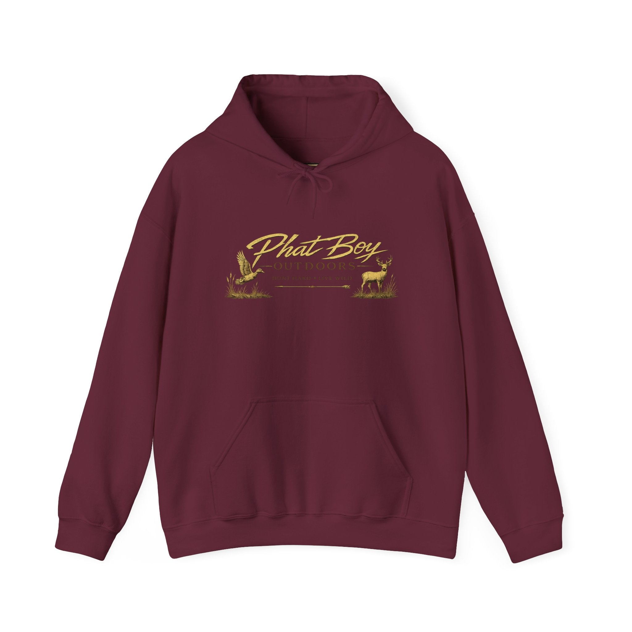 Phat Boy Outdoors Hoodie – Vintage Hunting Logo Sweatshirt (PBO American Flag)