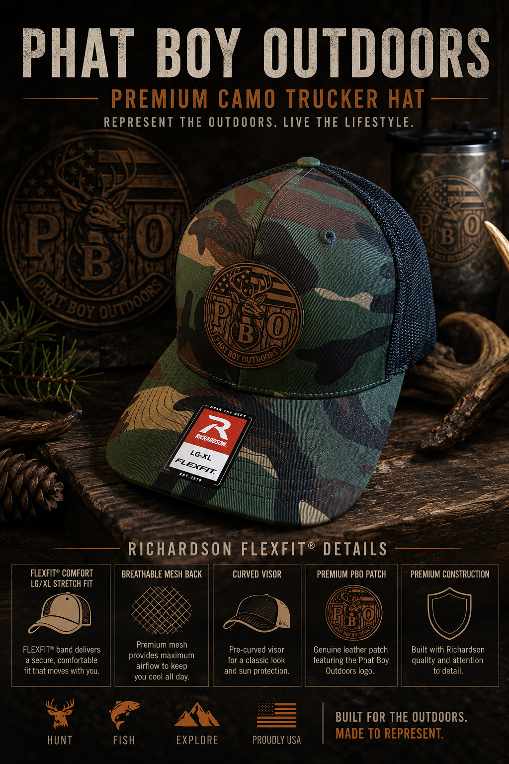 PBO Woodland Camo Richardson 110 Flexfit
