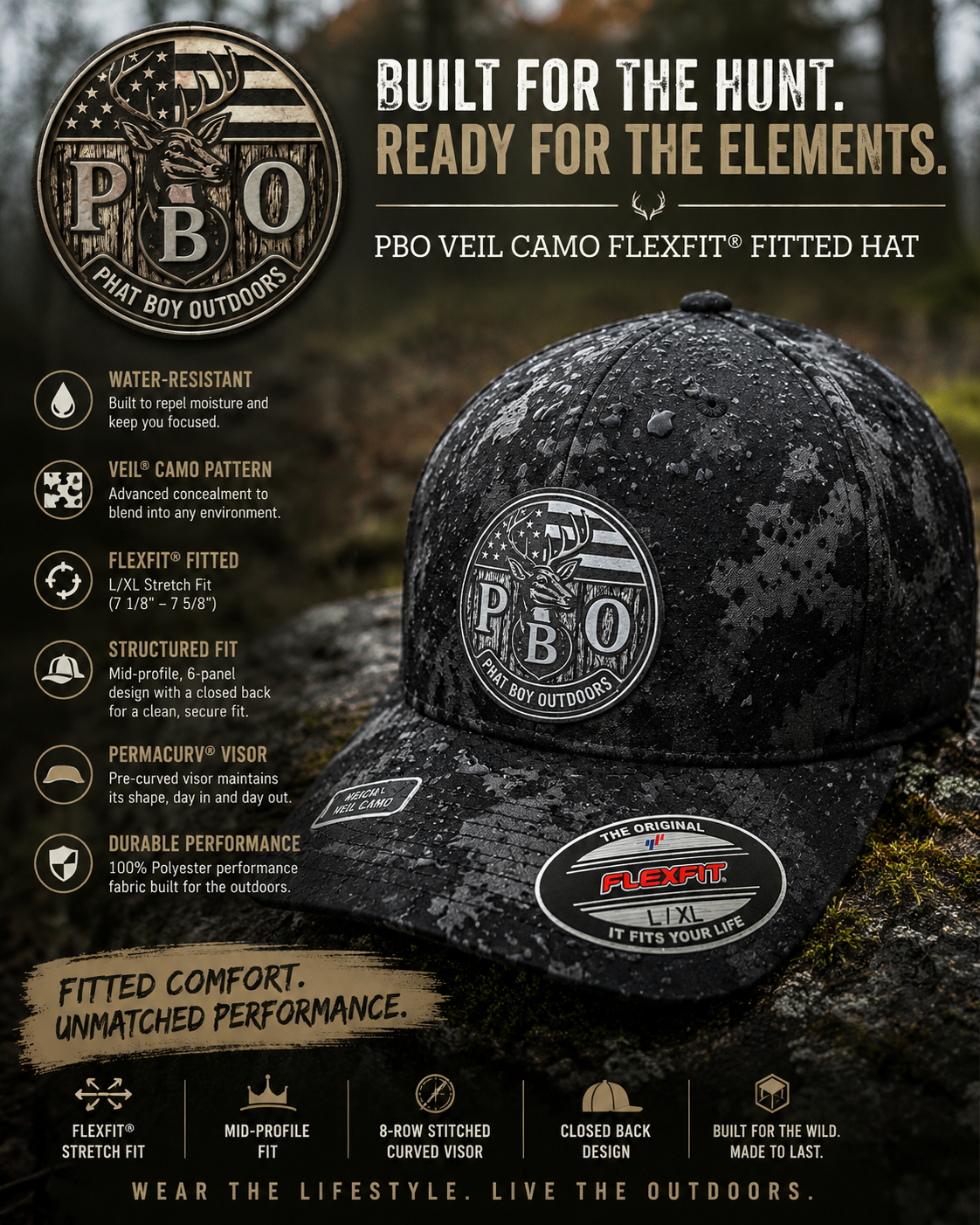 PBO Veil Camo Flexfit Fitted Hat